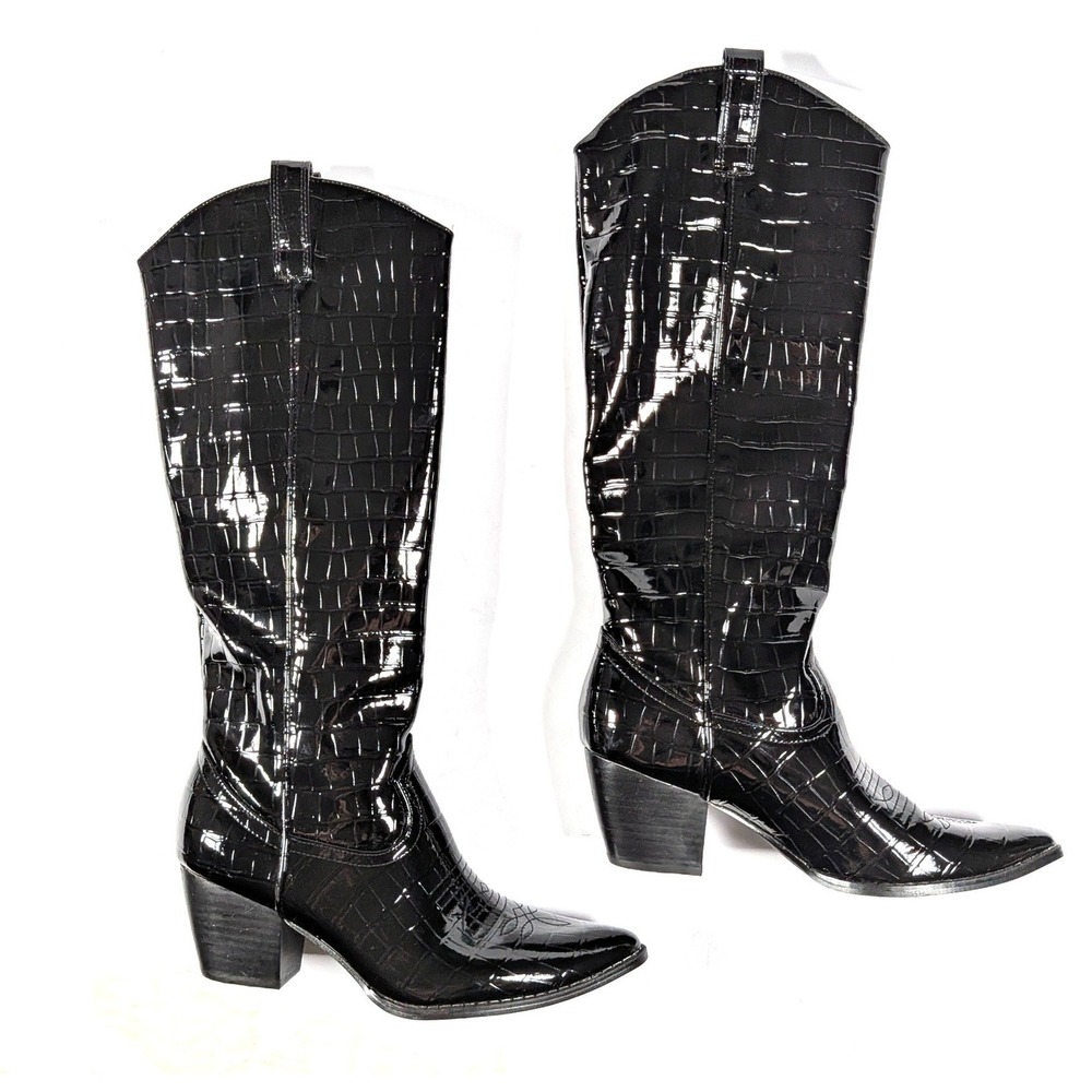 Coconuts by Matisse Jax Black Croc Embossed Western Cowboy Boots Size 7.5M - Picture 1 of 12